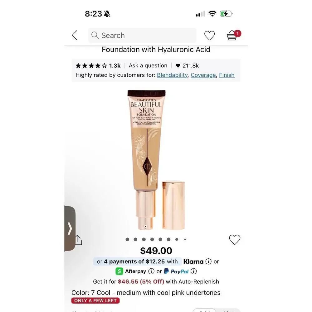 Charlotte Tilburry Beautiful Skin Foundation 7 Cool